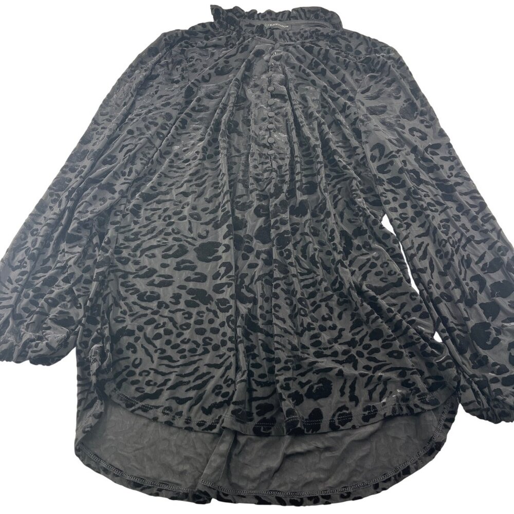 White House Black Market Womens Animal Print Blouse Large semi‎ sheer velvet
